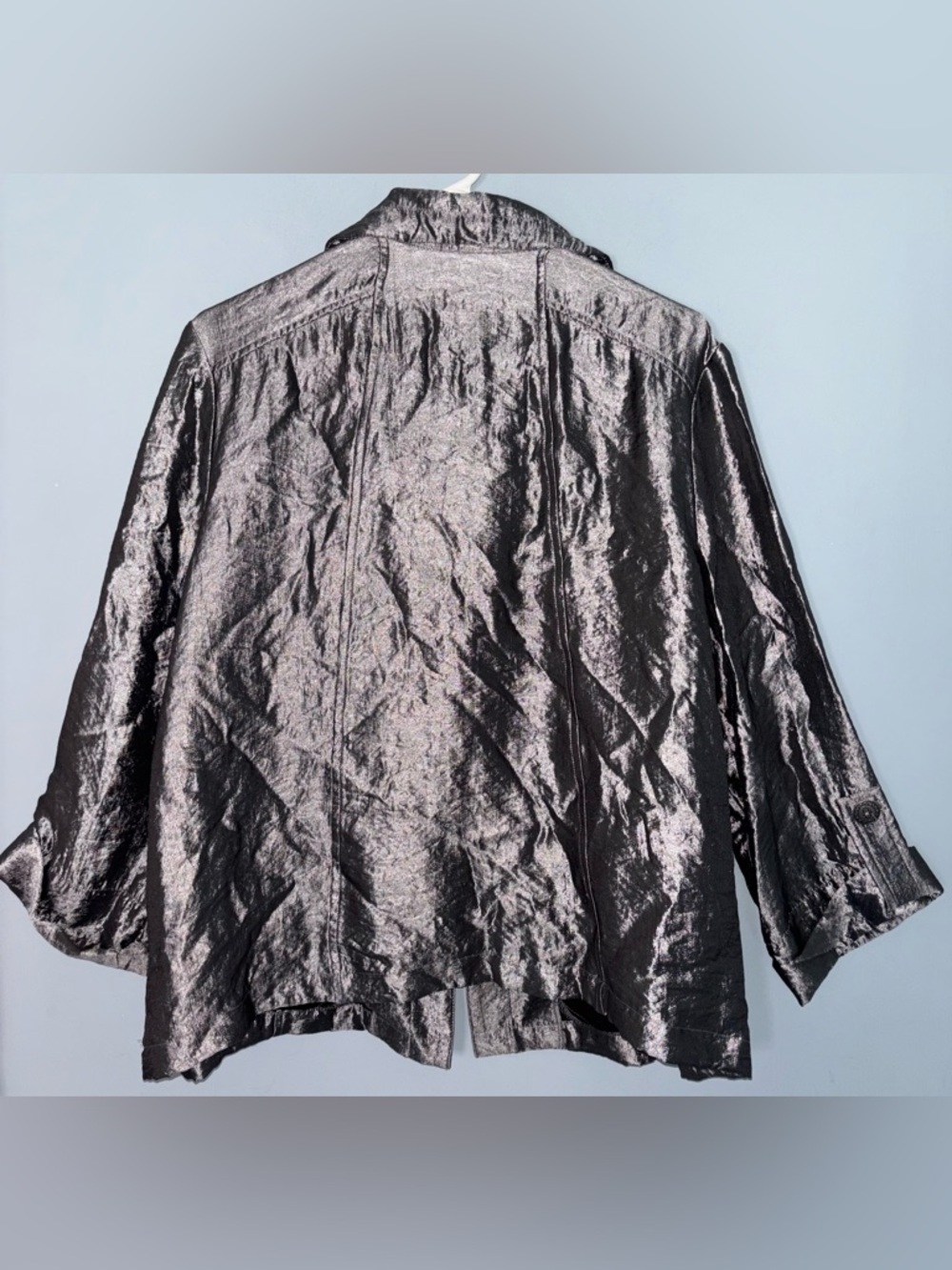 Ruby Rd. Women’s 16 Metallic Silver Shimmer Button-Front Lightweight Jacket - Picture 4 of 4